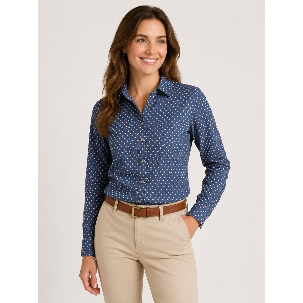 Lands' End No Iron Supima Cotton Polka Dot Button Front Shirt Women's 10